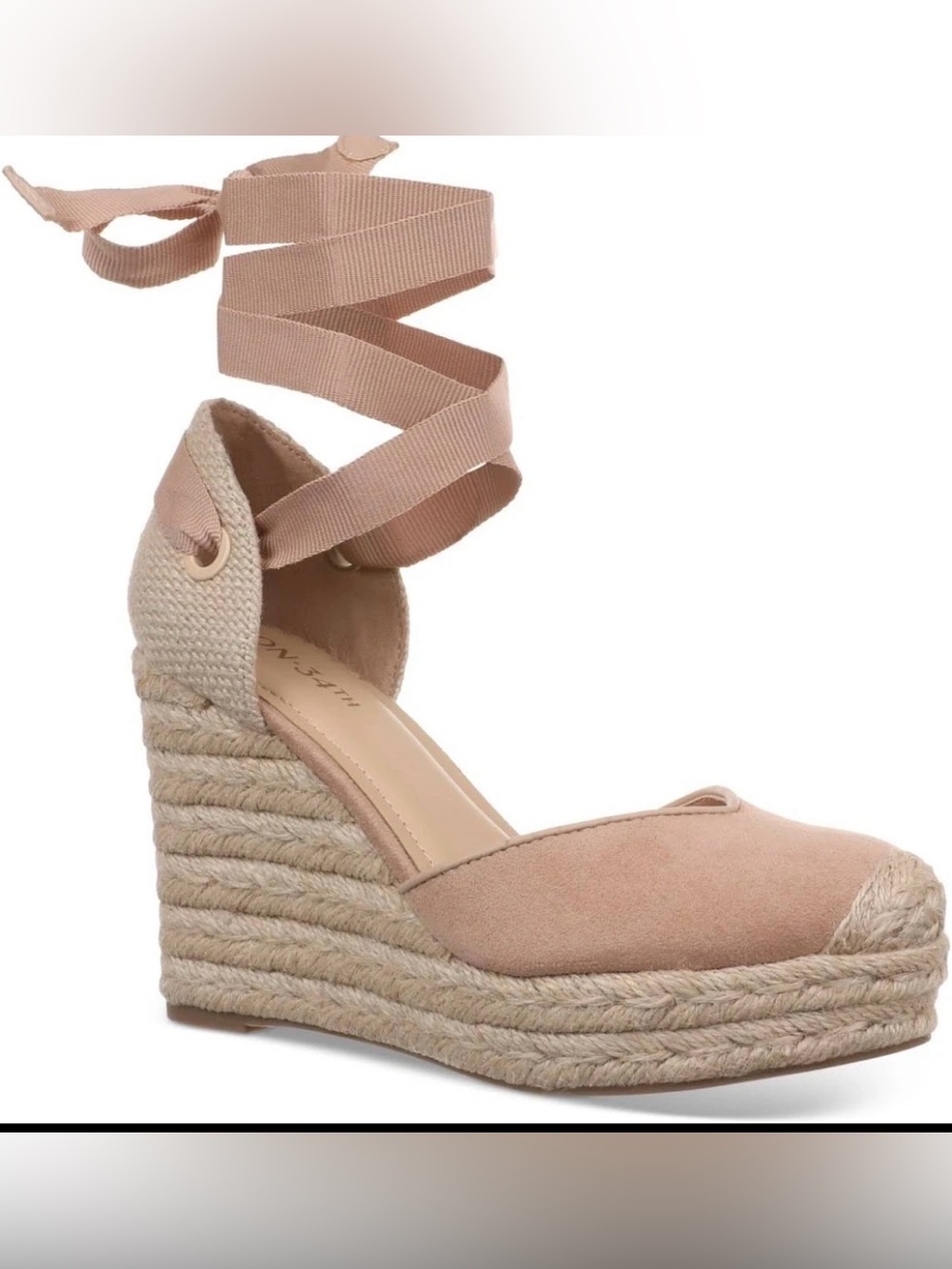 On 34th Melindaa Buff Nude Espadrille Wedge Sandals Lace Up Size 8.5M NIB